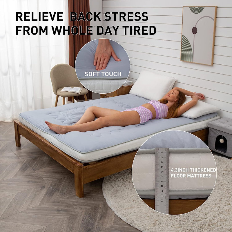 Misquamicut 4'' Memory Foam Mattress Pad, Full, Silver Gray