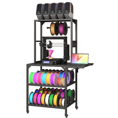 3d Printer Stand, Heavy Duty 3d Printer Table Stand With Filament Storage Rack, T-shaped Spools Holder Rack With Wheels,3d Printer Workbench For 3d Pr by Inbox Zero