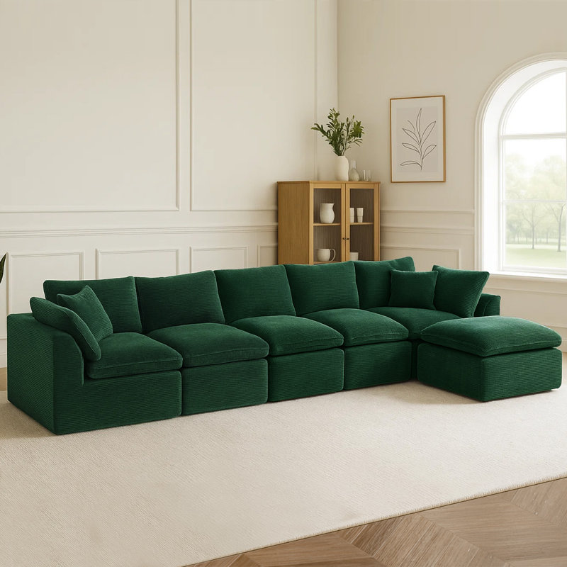 Canapé-lit modulaire en velours côtelé avec housse, Velours côtelé vert, H 26,4 po x l 156,7 po x P 77,2 po