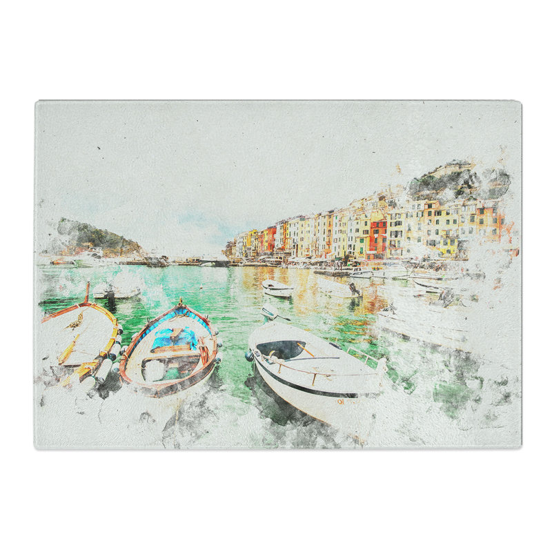 Tempered Glass Docked Boats in Portovenere Italy Chopping Board, 20 cm x 28.5 cm