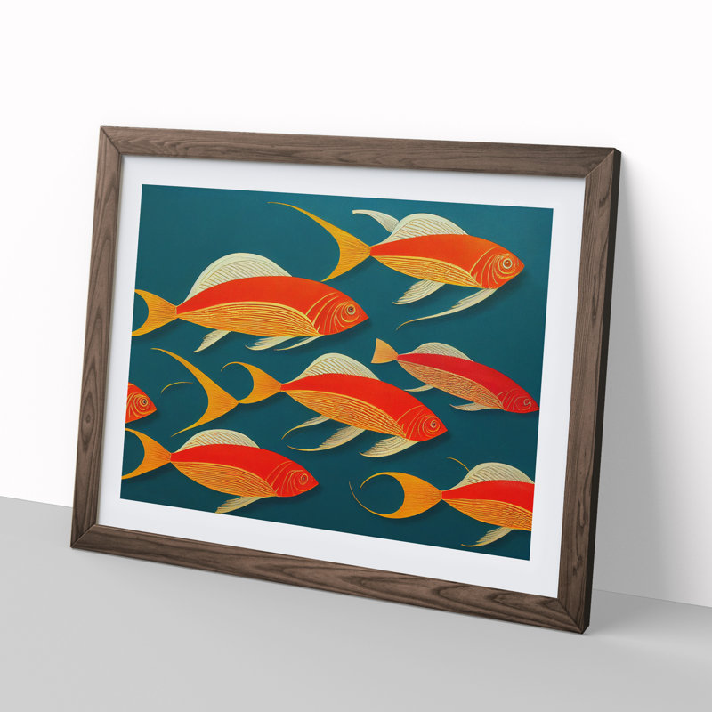 Art Deco Fish - Single Picture Frame Print, 46cm H x 64cm W , Brown