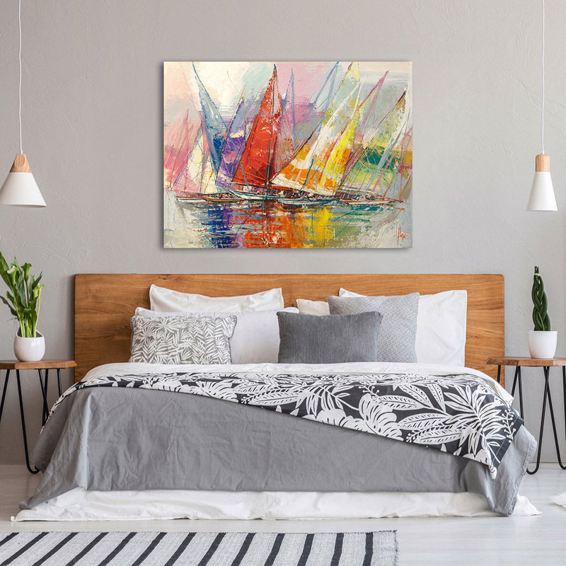 Colourful Sailboats by Luigi Florio - Wrapped Canvas Painting, 70cm H x 100cm W x 4cm D