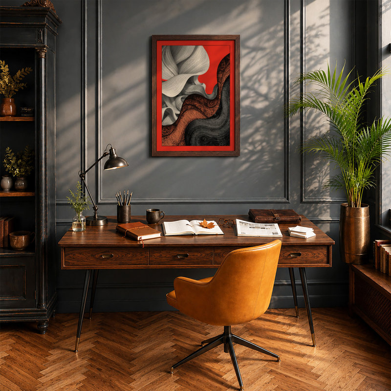 Flowing Forms Modern - Framed Print, A2 - 59.4 x 42.0 cm, Walnut