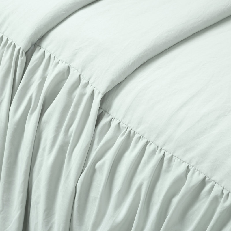 Reyna Microfiber Ruffle Skirt Bedspread Set, Queen Bedspread + 2 Standard Shams, Sea Salt
