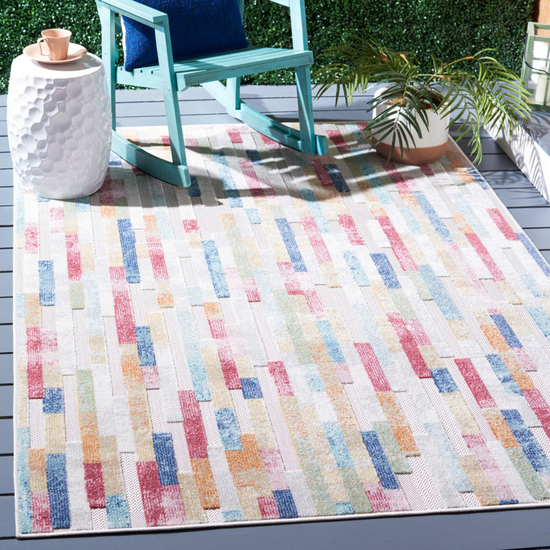Tapis d'intérieur / extérieur à rayures Saram Performance, Rond 6 pi