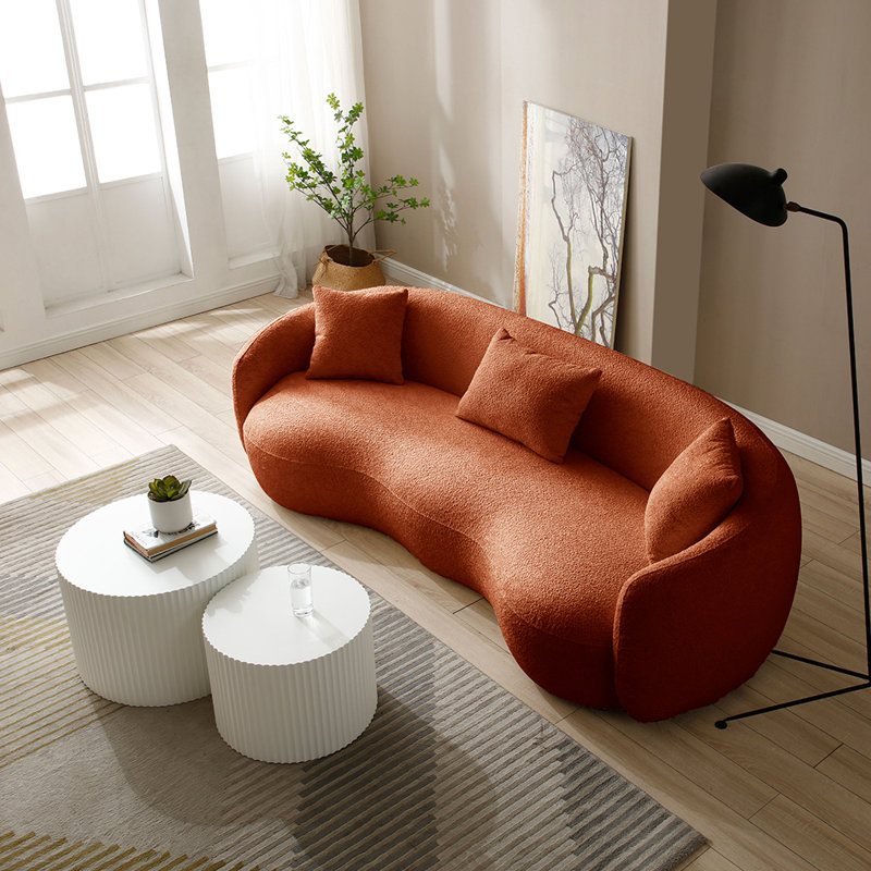 Canapé 93,6 po Teddy Boucle, 26.9" H x 93.6" W x 41.3" D, Orange Teddy Boucle Fabric 