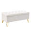 Banc de rangement rectangulaire pour la chambre à coucher et le vestibule - Velours beige, pieds fermes en acier inoxydable doré, option intérieure substantielle, capacité de rembourrage stable