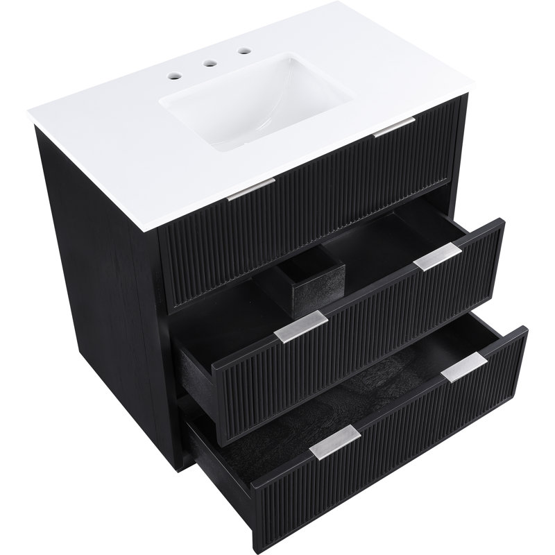 Meuble-lavabo en pierre reconstituée noire 36 po Willard, Noir, 36"