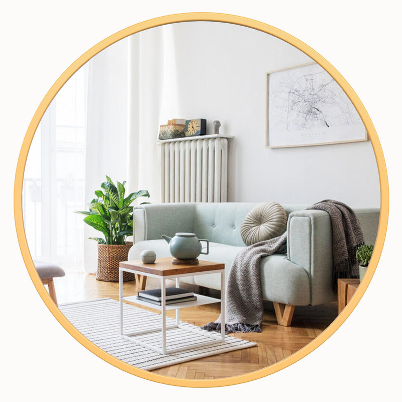 Modern Wall-Mounted Metal Framed Round Mirror, Gold, 18" x 18"