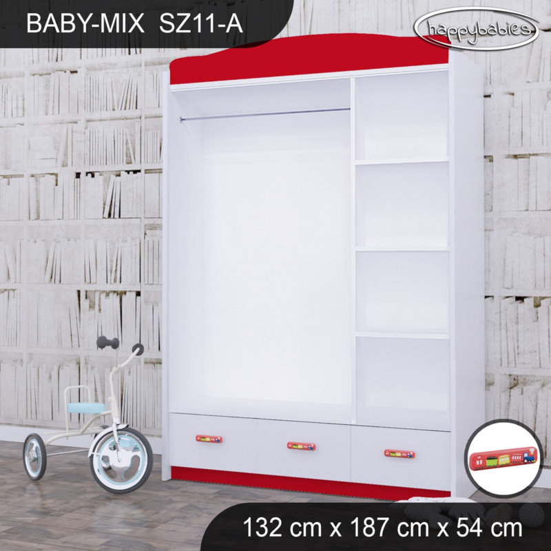 Baby 3 Door Wardrobe, Red/White/Red