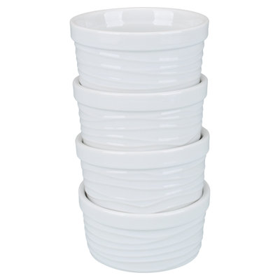 BIA Cordon Bleu Kalahari Round Porcelain China Stainless Steel 4 Piece Ramekin / Soufflé Dish Bakeware Set