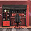 Lit mezzanine simple en bois massif avec bureau, armoire de rangement et penderie, bande lumineuse DEL, ports de chargement USB, noir et rouge-1901421434-1901421437