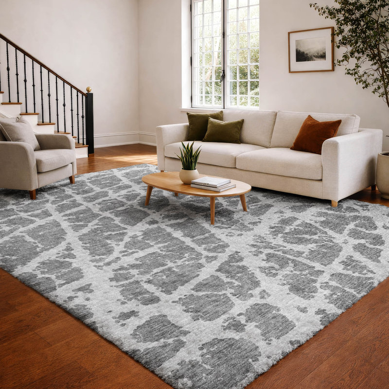 Premium Machine Washable Dream Shag ADS501 Crackle Rug, Charcoal, 9' x 12'