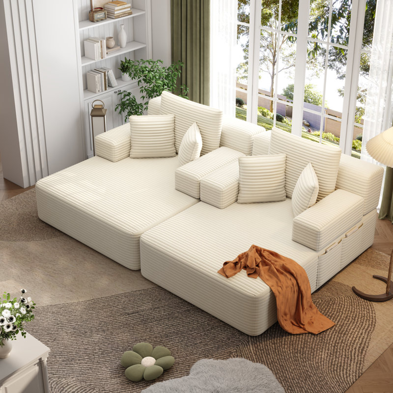 Méridiennes intérieures à compression, salon en peluche moderne en velours côtelé