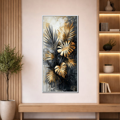 «Gold Black Lush Tropical Palm Tree Forest II», art mural encadré bord de mer doré, impressions sur toile de plage