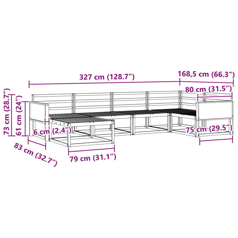 327cm Wide Patio Sectional, Natural/Black