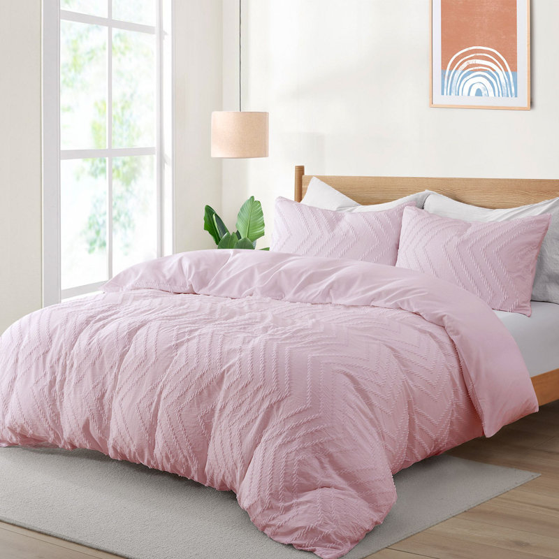 Microfiber Duvet Cover Set, King Duver Cover + 2 King Pillowcases, Pink