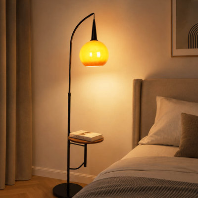 Lampe sur pied à arc à hauteur réglable Mid-Century avec table d'appoint pour salon, chambre à coucher, bureau, canapé ou table basse