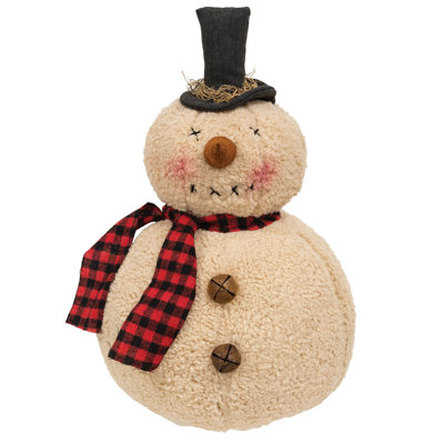 Overstuffed Plush Snowman w/Black & Red Scarf
