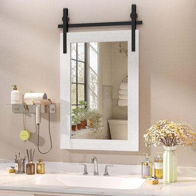 Modern Solid Wood Farmhouse Accent Mirror - Rustic Rectangle Decorative Mirror for Bathroom, Living Room, Entryway & Bedroom