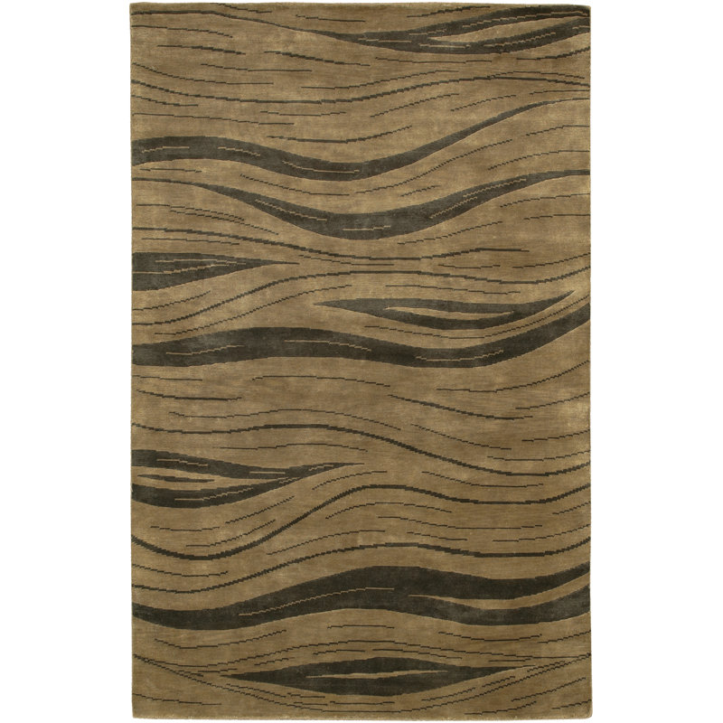 Aadi Abstract Hand-Knotted Brown/Tan Area Rug, Rectangle 5' x 7'6", Brown, Green