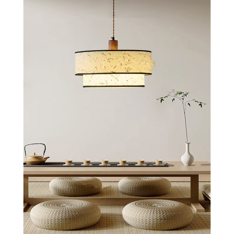 Lustre avec abat-jour en papier Xuan American Retro, 7.09" H x 15.7" W x 15.7" D