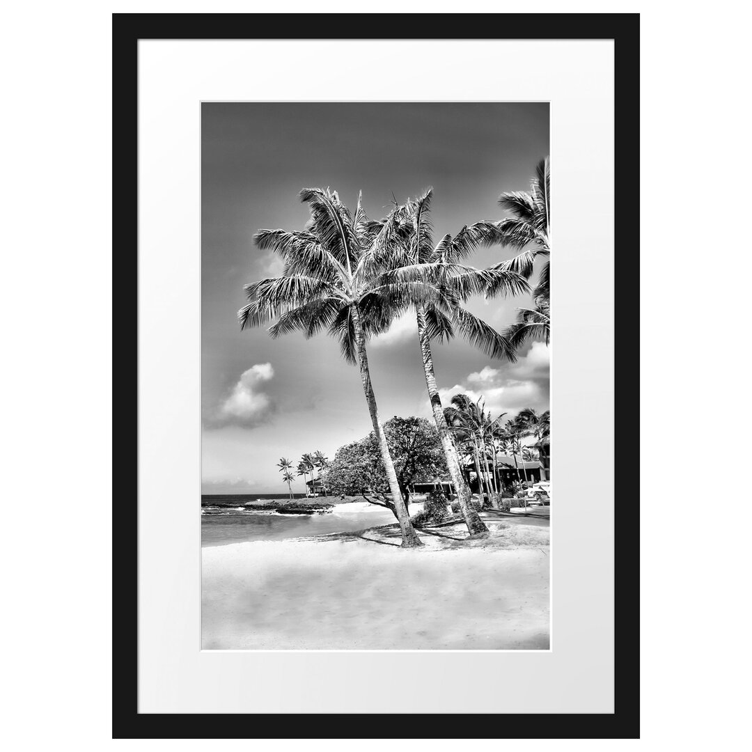 Gerahmtes Poster Wunderschöner Strand mit Palmen