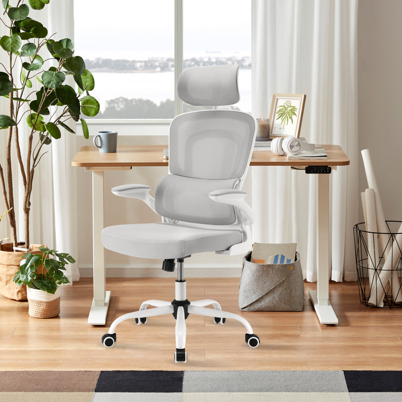 Chaise de bureau ergonomique en mélange de polyester et de polyester, gris