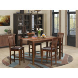 5 Piece Counter Height Dining Table Set Includes a Rectangle Kitchen Table and 4 Faux Leather Dining Chairs, Mahogany