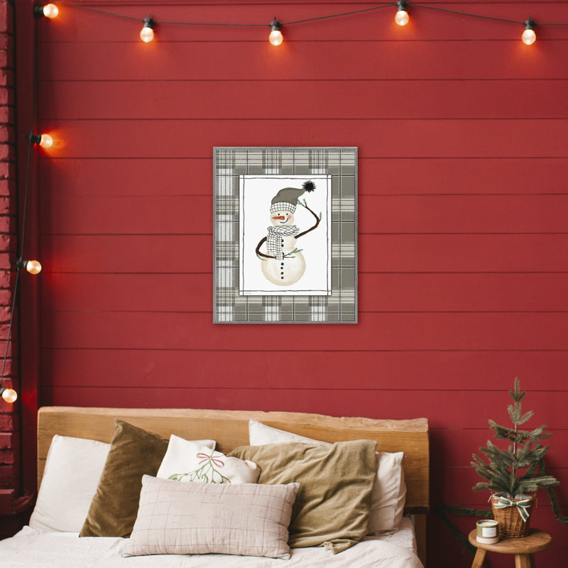 Giclée encadrée de bonhomme de neige hivernal vert, design par Cindy Jacobs, H 30 po x l 24 po, Estampe numérique Farmhouse