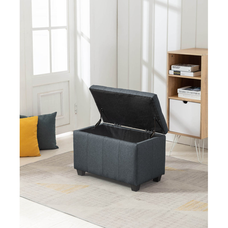 Banc de rangement rembourré en tissu Bacca, Gris foncé