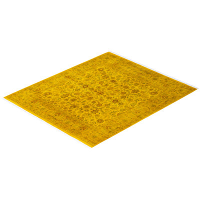 Overdyed Hand-Knotted Wool Modern-Contemporary Yellow Area Rug 6' 1" x 6' 1"