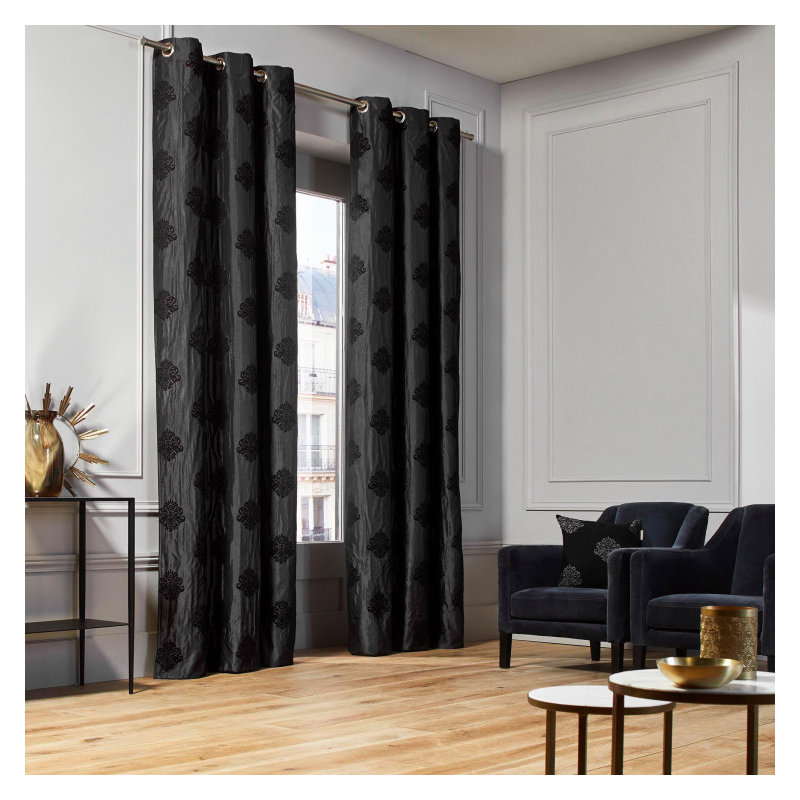 Duomo Cotton Blend Room Darkening Single Curtain Panel, Black, 78.7" W x 110.2" L
