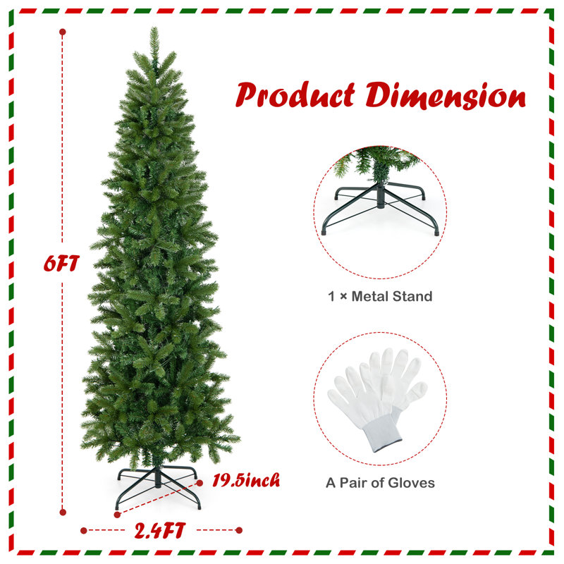 6'/7.5' H Slender Green Realistic Artificial Spruce Christmas Tree w/ LED Lights, 6' H