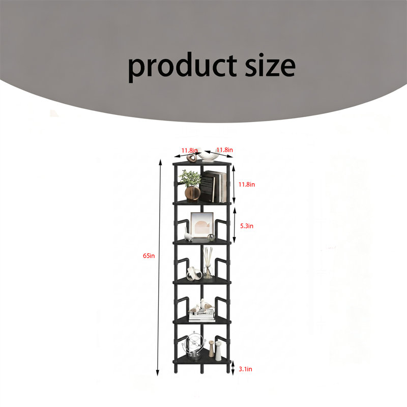 6-Tier Corner Shelf Stand – Metal Frame Corner Bookshelf, Narrow Display Rack, Industrial Corner Bookcase for Living Room, Bedroom, Home Office