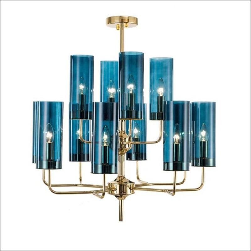 Luminaire suspendu de style bougie Danterrius, Bleu, H 16,5 po x l 19,7 po, 6