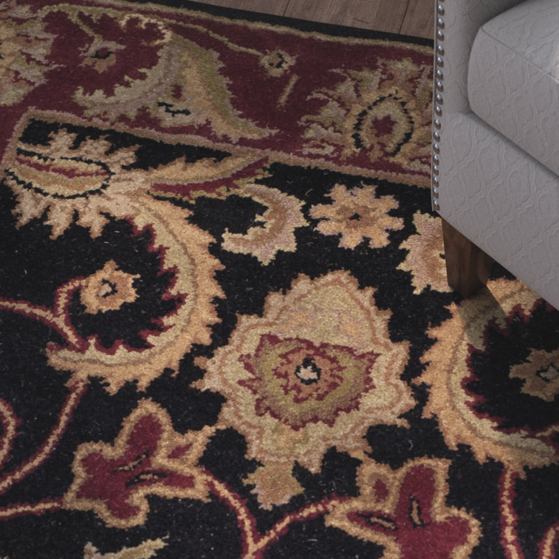 Tapis noir / bourgogne en laine touffeté à la main Bromley, Tapis de couloir 2 pi 3 po x 12 pi