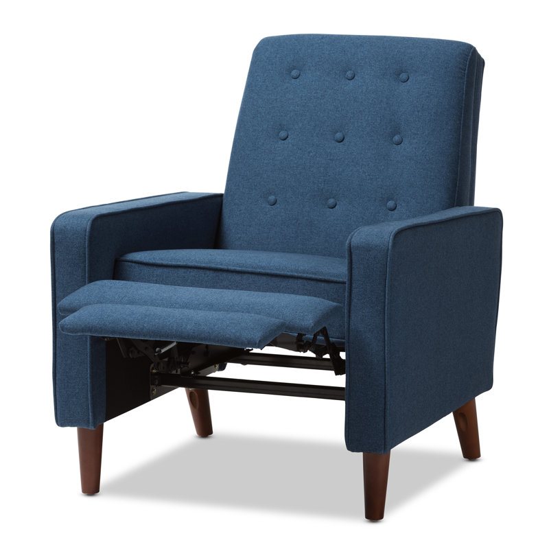 Mid-Century Blue Upholstered Manual Reclining Armchair