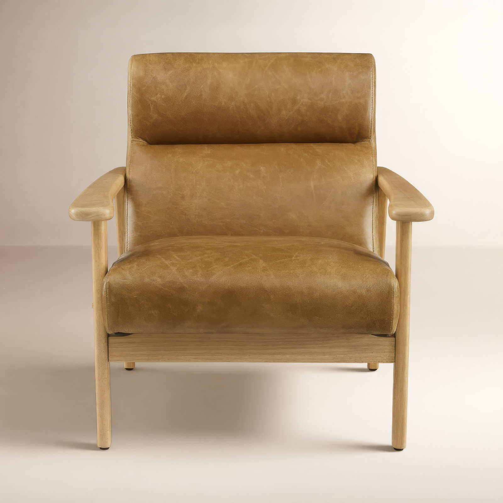 Ford Genuine Leather Solid Wood Armchair, Chestnut Genuine Leather
