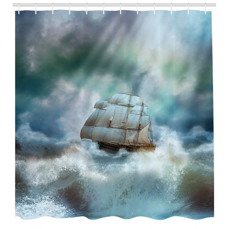Ensemble de rideau de douche et crochets Ocean, H 75 po x l 69 po