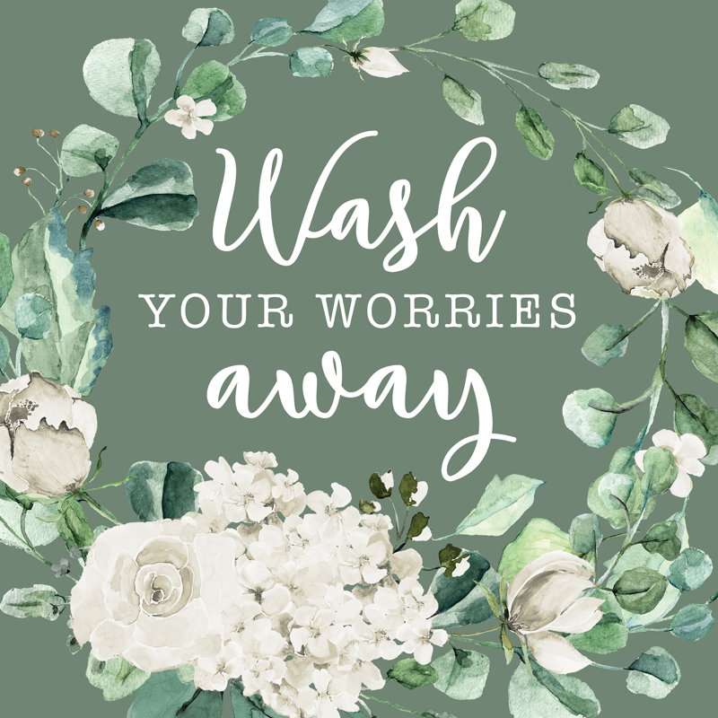 «Wash Your Worries Away» par Inconnu, H 12 po x l 12 po, Papier avec cadre unique doré, Pas de tapis