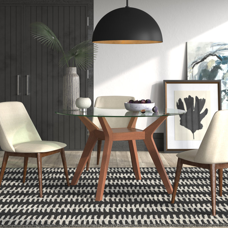 Hayek Round Glass Top Solid Wood Base Dining Table