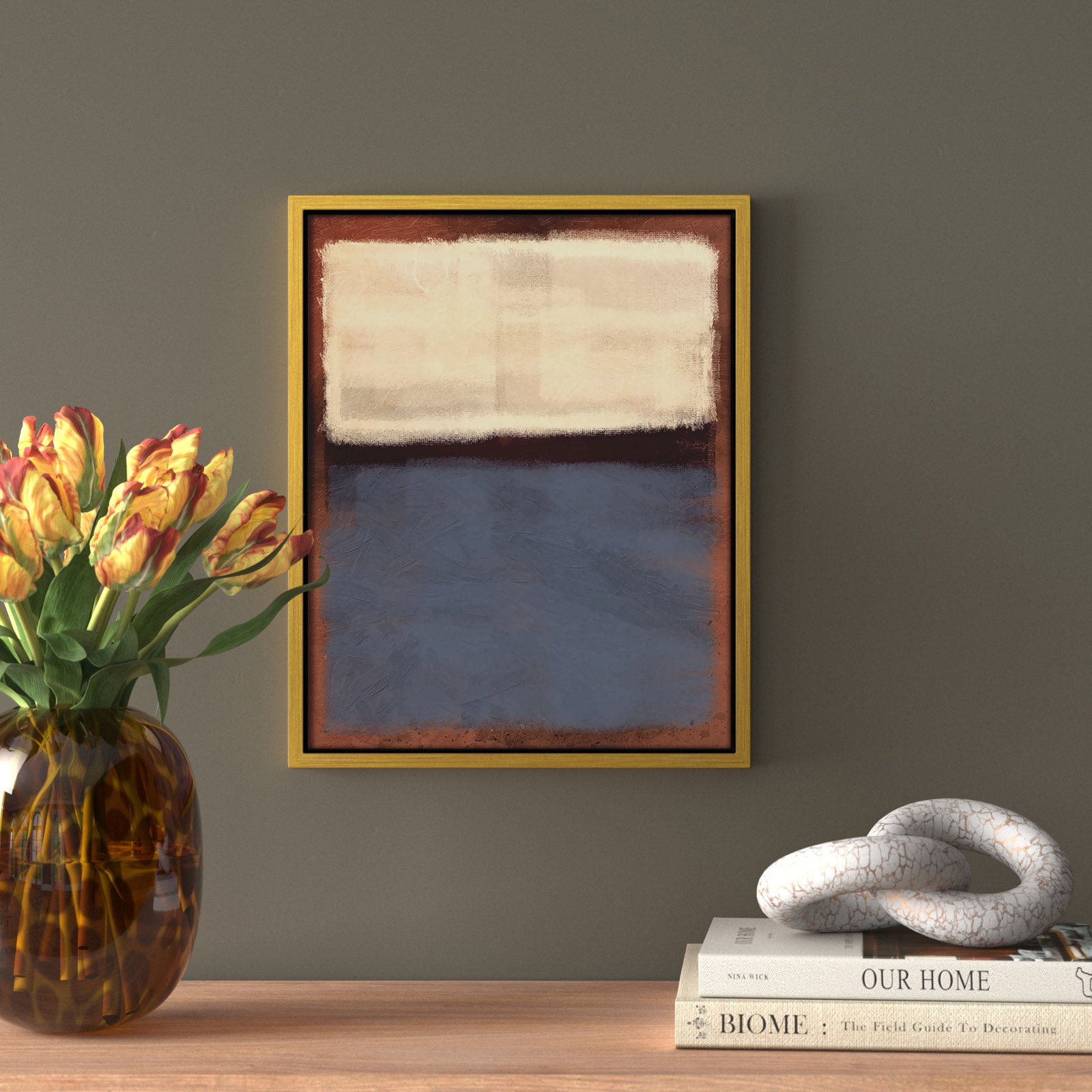 Alabaster Burst - Floater Frame Painting on Canvas, Gold Framed, 15.5" H x 12.5" W x 2" D
