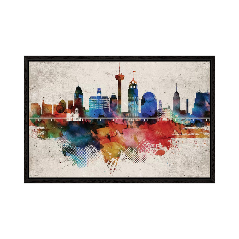 San Antonio Abstract - Print on Canvas, 101.6cm H x 152.4cm W x 3.81cm D, Black Framed