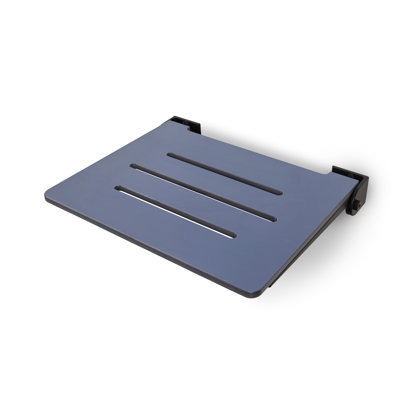 18 inch Silhouette SlimLine Folding Wall Mount Shower Bench Seat, Sea Collection, Navy Seat with Matte Black Frame
