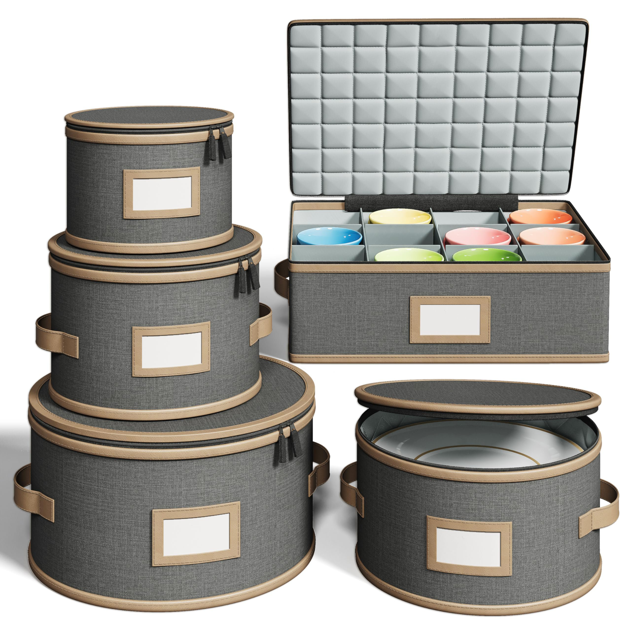 Hard Shell China Storage Containers – 6 Piece Set For Plates, Mugs & Glasses (Grey) - View #11