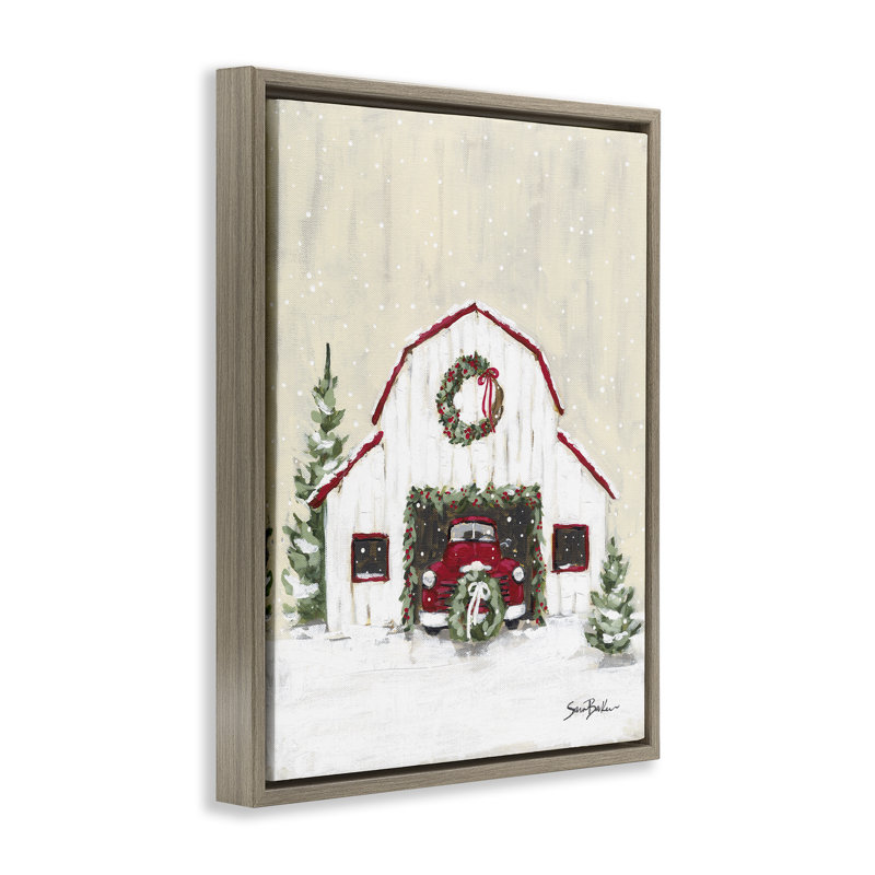 Seasonal Garlands Barn Canvas Wall Art by Cindy Jacobs, Montalcino Elm Floater Frame, 31" H x 25" W