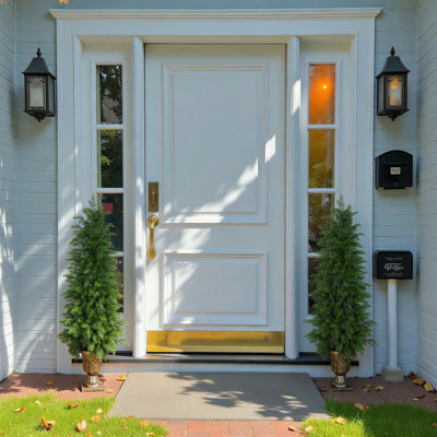 Artificial Cedar Topiary Tree in Bronze-Finished Roman Plastic Urn (3'/4'/5'), All-Weather Faux Evergreen for Porch and Entryway Decor