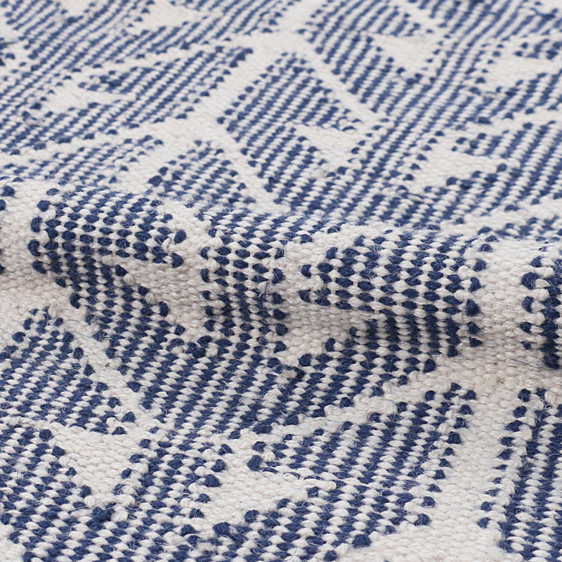 Up And Down Geometric Area Rug in Blue/Ivory, Runner 2'6" x 9'