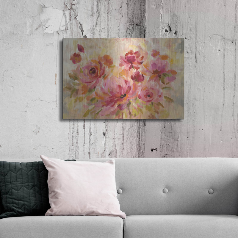 Art mural en métal luxueux «Romantic Bouquet» par Silvia Vassileva, 16 po x 12 po, H 24 po x l 36 po